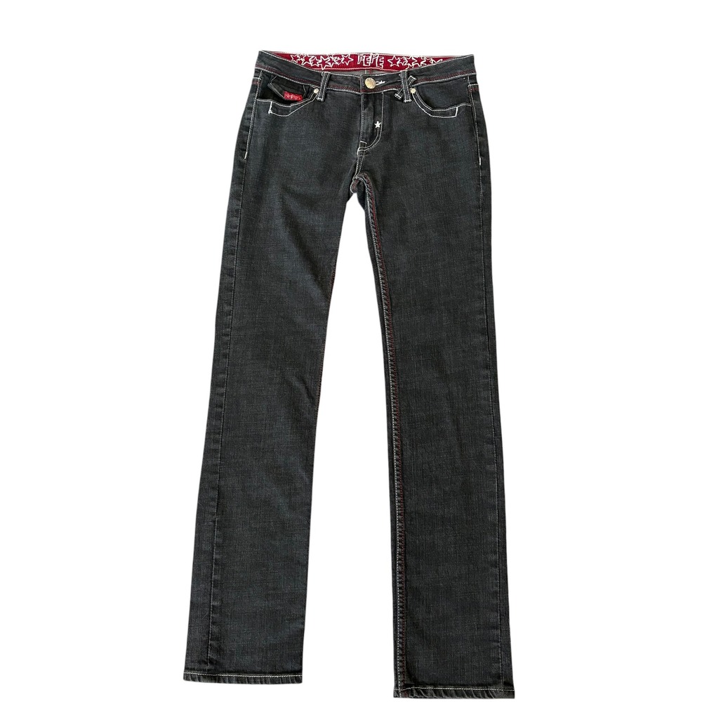 Pepe Jeans Y2K Straight Leg Low Rise Denim Jeans 27 McBling Moto Biker Black